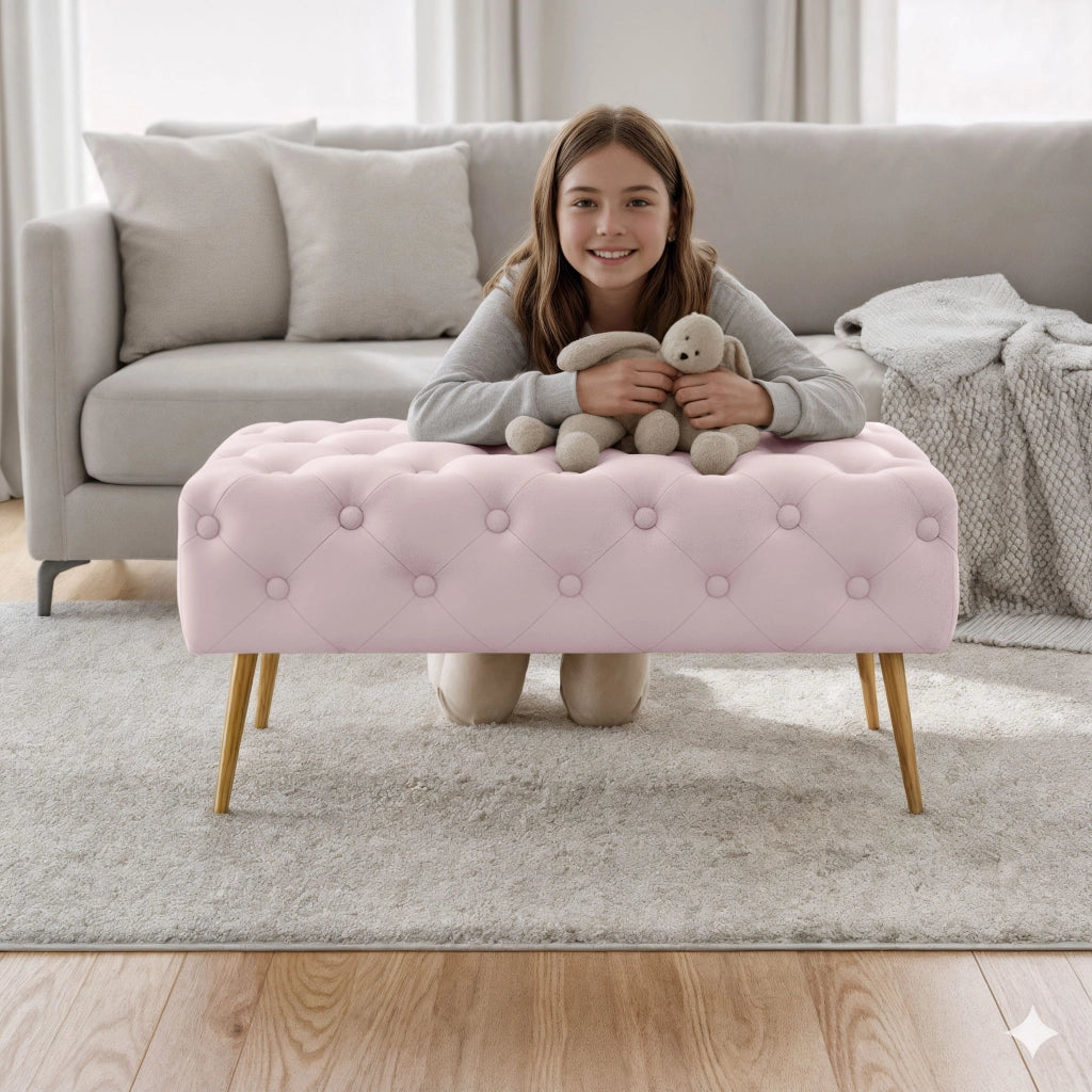 Panca imbottita in velluto trapuntato 80 cm MADRID Rosa Cipria