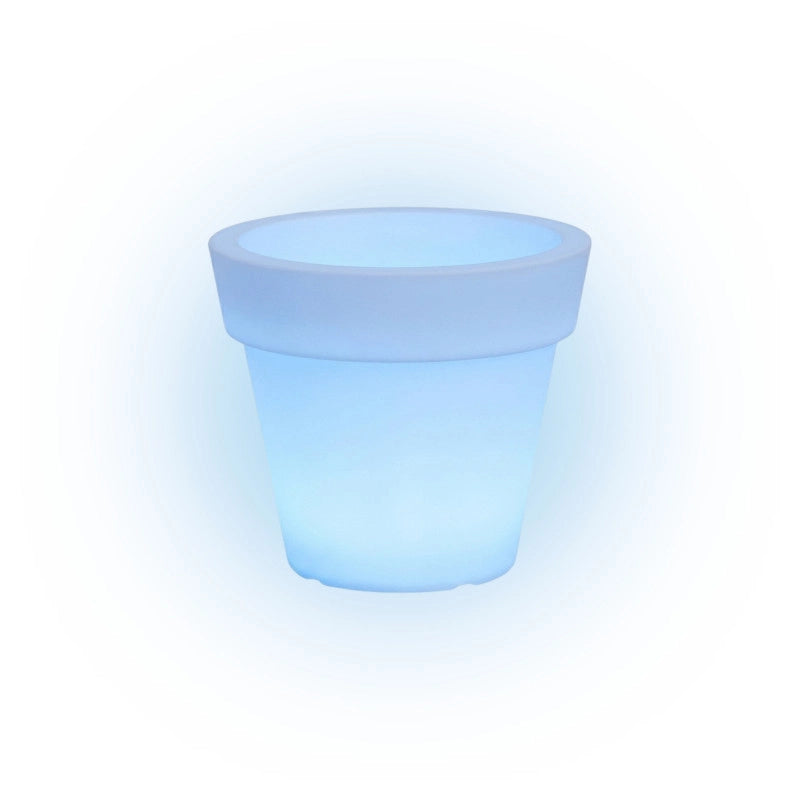 Vaso luminoso moderno di design Ø50 H44 in polimero resistente con LED blu per interno ed esterno - Made in Italy - Monacis