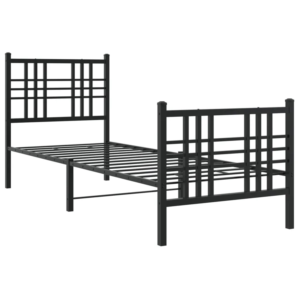 Letto singolo | Letto per adulti | Giroletto con Testiera e Pediera Metallo Nero 80x200 cm