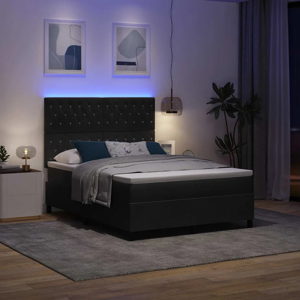 Letto a Sorgente LED con materasso Nero 160 x 200 cm Velluto 3343258