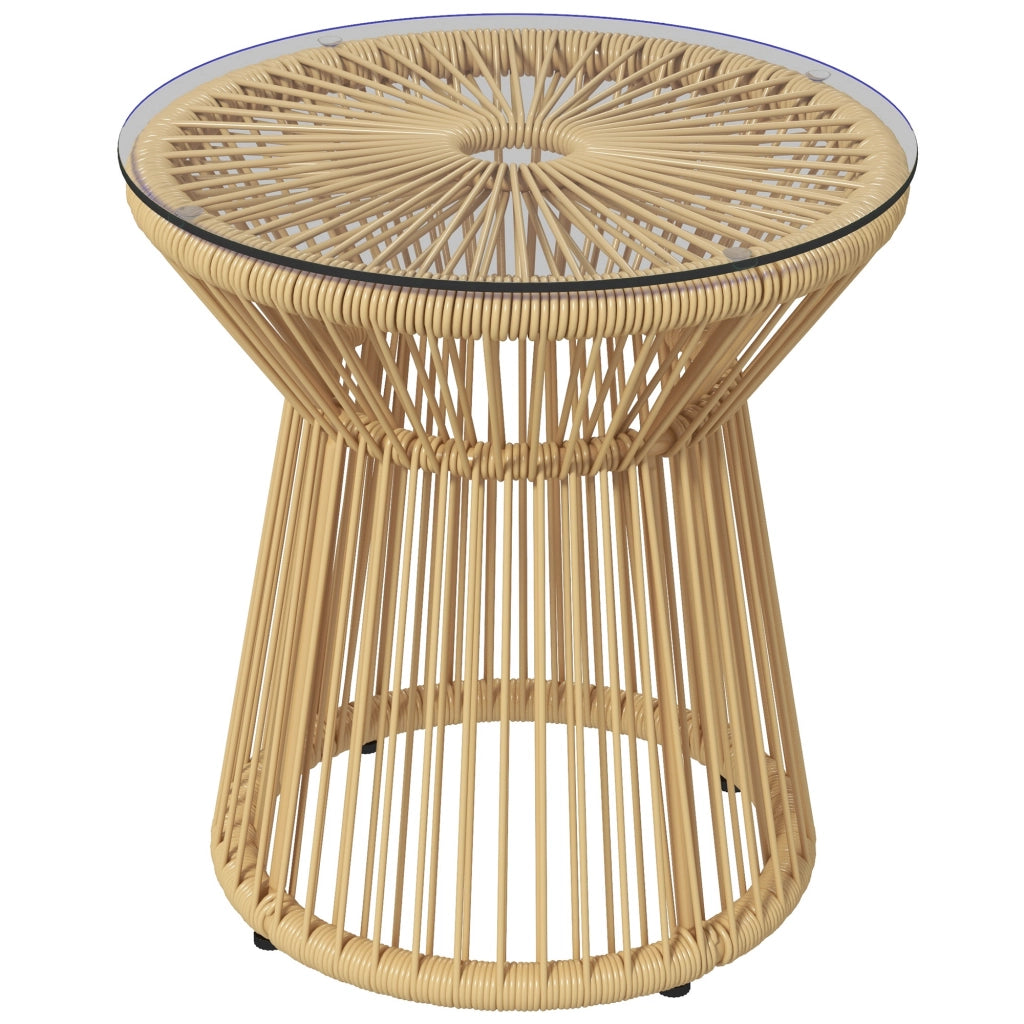 Tavolino da caff¨¨ rotondo ¨C Xylo ¨C piano vetro temperato ? 40 cm beige rattan