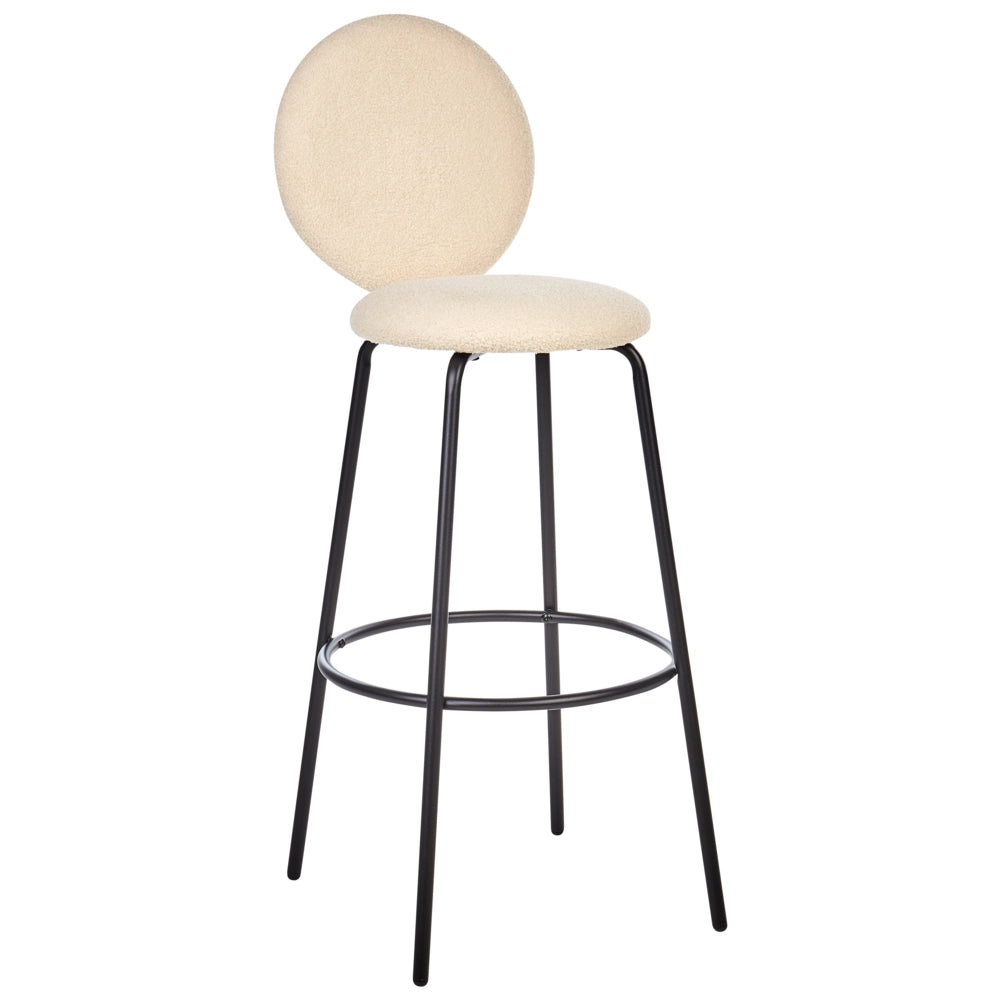 Set di 2 sedie da bar bouclé beige chiaro con gambe in acciaio e schienale rotondo soggiorno salotto