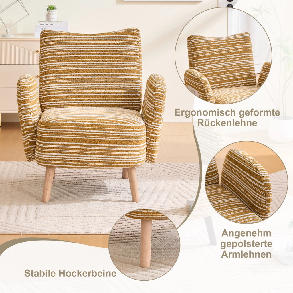 OKWISH Poltrona in Boucle, Schienale Ergonomico con Tasca Laterale e Piedini Antiscivolo, Giallo Senape, 77 x 81 x 87 cm