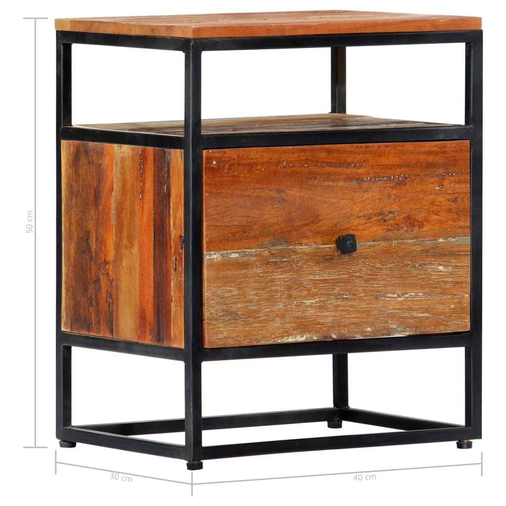 Comodino cassettiera mobile da camera da letto 40 x 30 x 50 cm legno di recupero e acciaio 1402037
