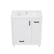 Mobile sottolavabo con 1 anta e 2 cassetti; lavabo in ceramica - per bagno - bianco