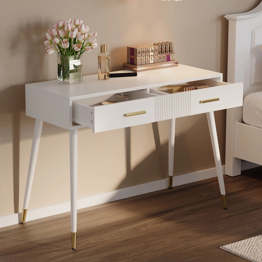 Tavolo da toeletta 100x40x76 cm con 2 cassetti; bianco
