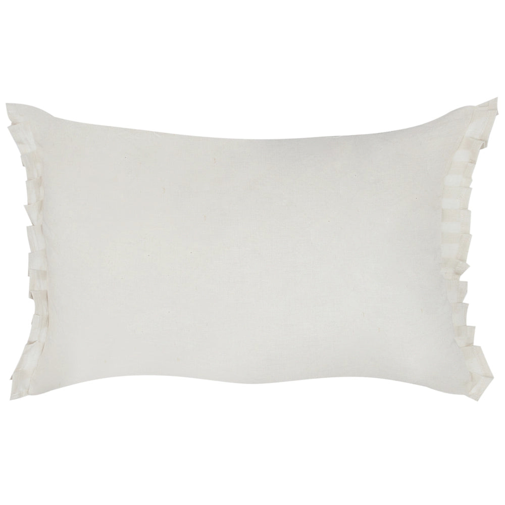 Set di 2 cuscini decorativi in lino bianco sporco 30 x 45 cm con balze e fiocchi