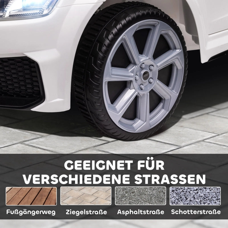 Auto elettrica per bambini, Audi TT RS Roadster, 3 km/h, telecomando, LED, USB, bianca