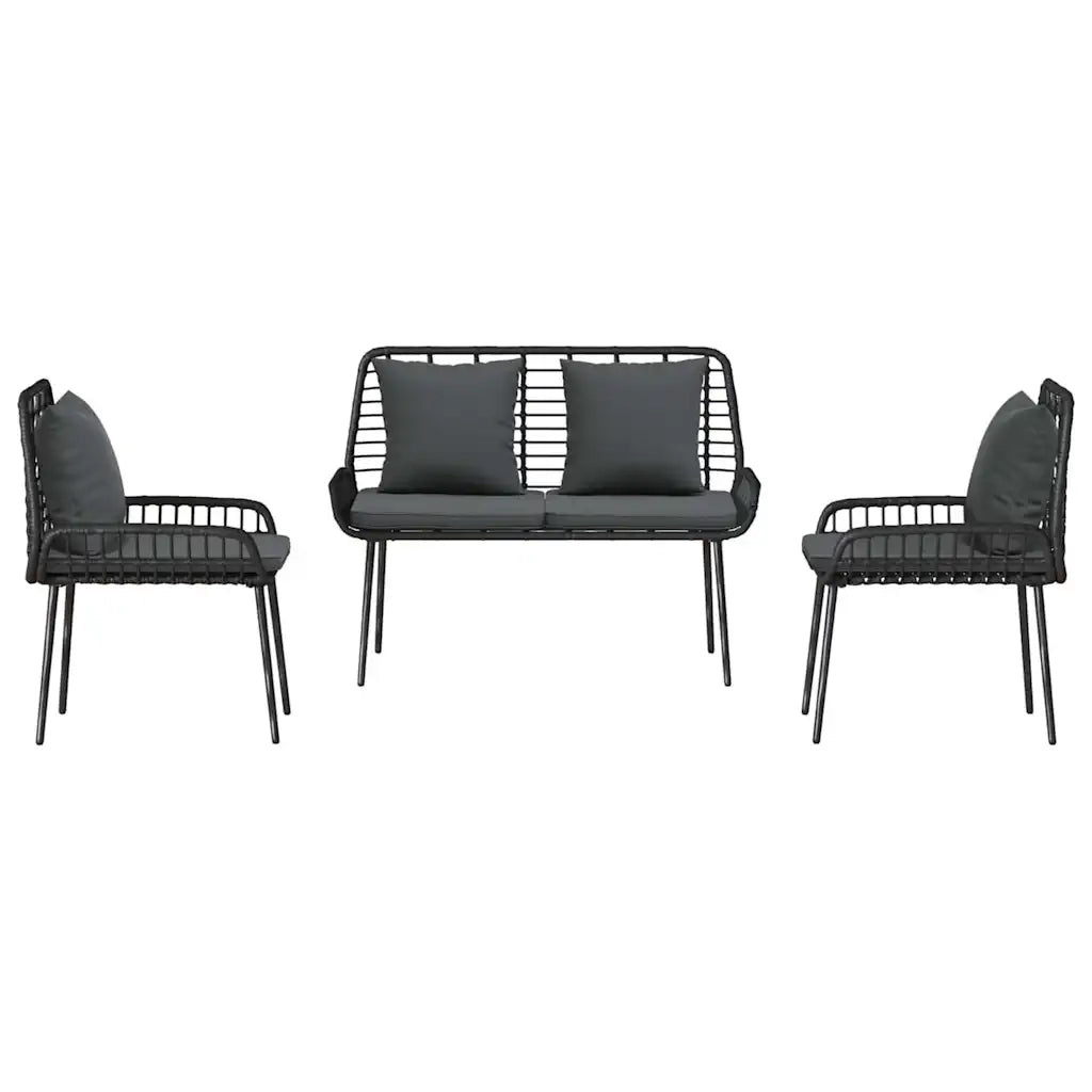 Set da Pranzo per Giardino 3 pz | Set Salotto da Giardino Nero e antracite polyrattan