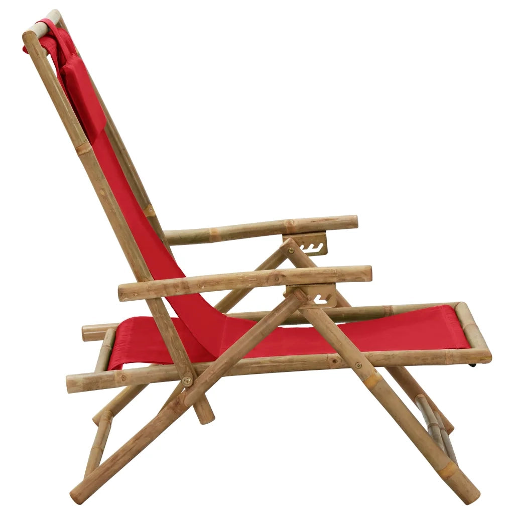 Sedia da Giardino | Sedia Relax Reclinabile Rossa in Bamb¨´ e Tessuto