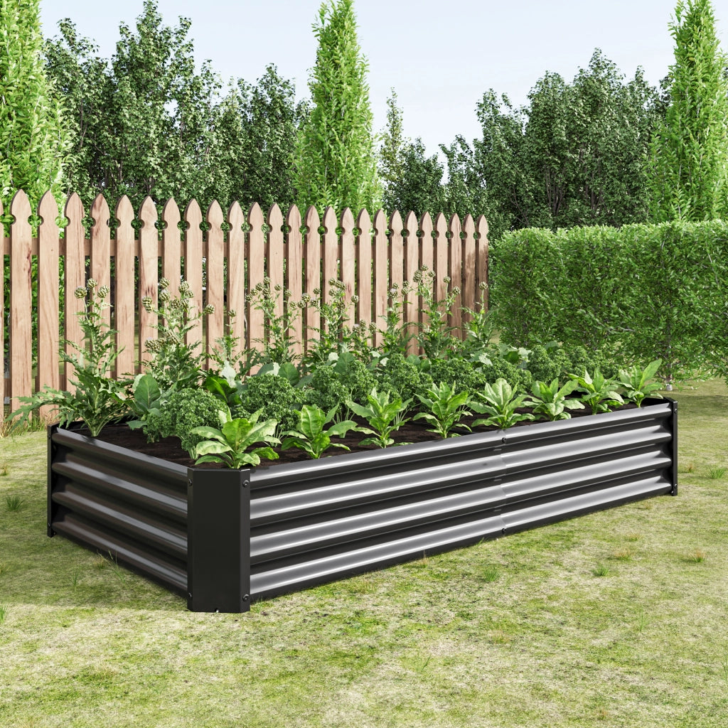 Orto rialzato in lamiera d'acciaio zincata con bordo ripiegato e struttura aperta nero 180 × 91 × 30 cm