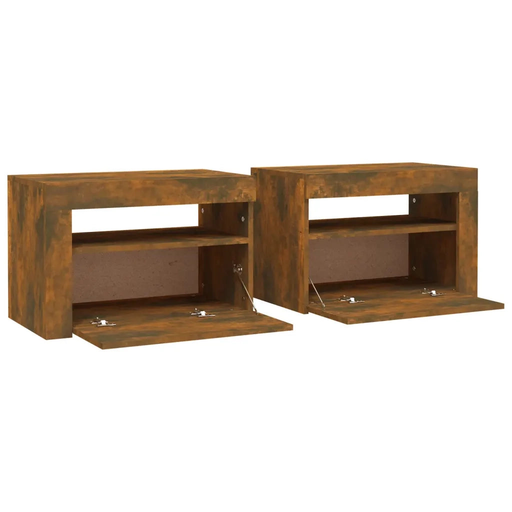 Comodini 2 pz con Luci LED Rovere Fumo 60x35x40 cm 3144972