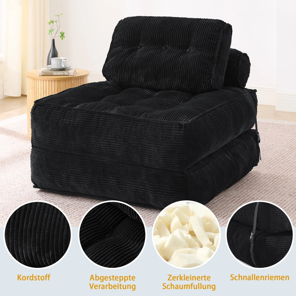 Poltrona letto pieghevole in schiuma con schienale regolabile e funzione salvaspazio per salotto nera 52 × 50 × 30 cm