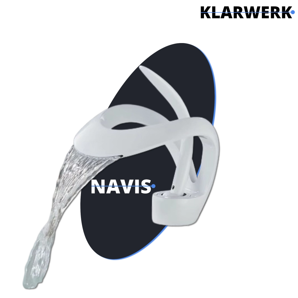 NAVIS | Rubinetto a cascata di design per bagno Rubinetto per bagno bianco | Elegante in acciaio inossidabile  per lavelli | Miscelatore  2 attacchi