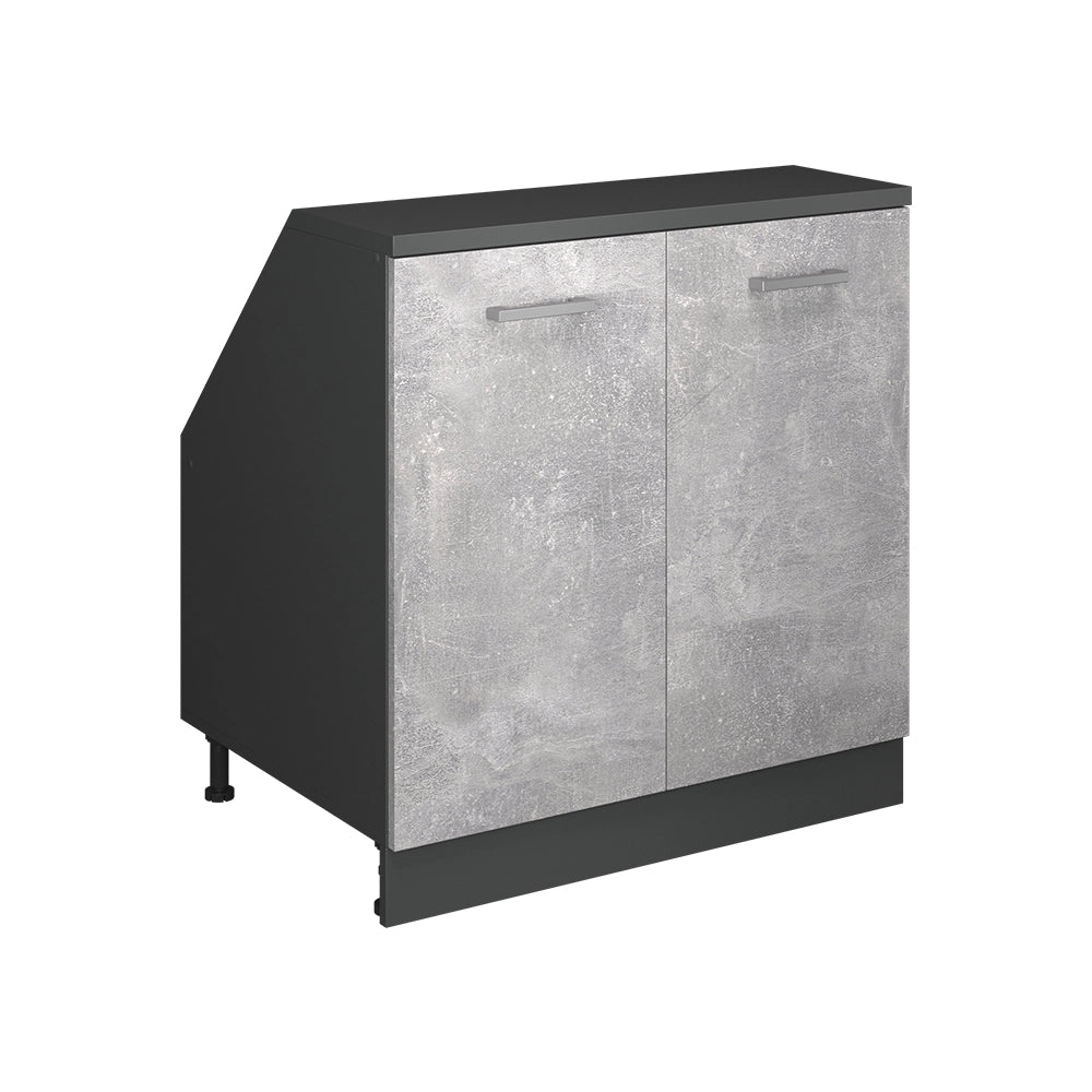 Mobile cucina sottotetto R-Line Calcestruzzo/Antracite 80 cm con 2 porte, carcassa 60 cm profondità Vicco