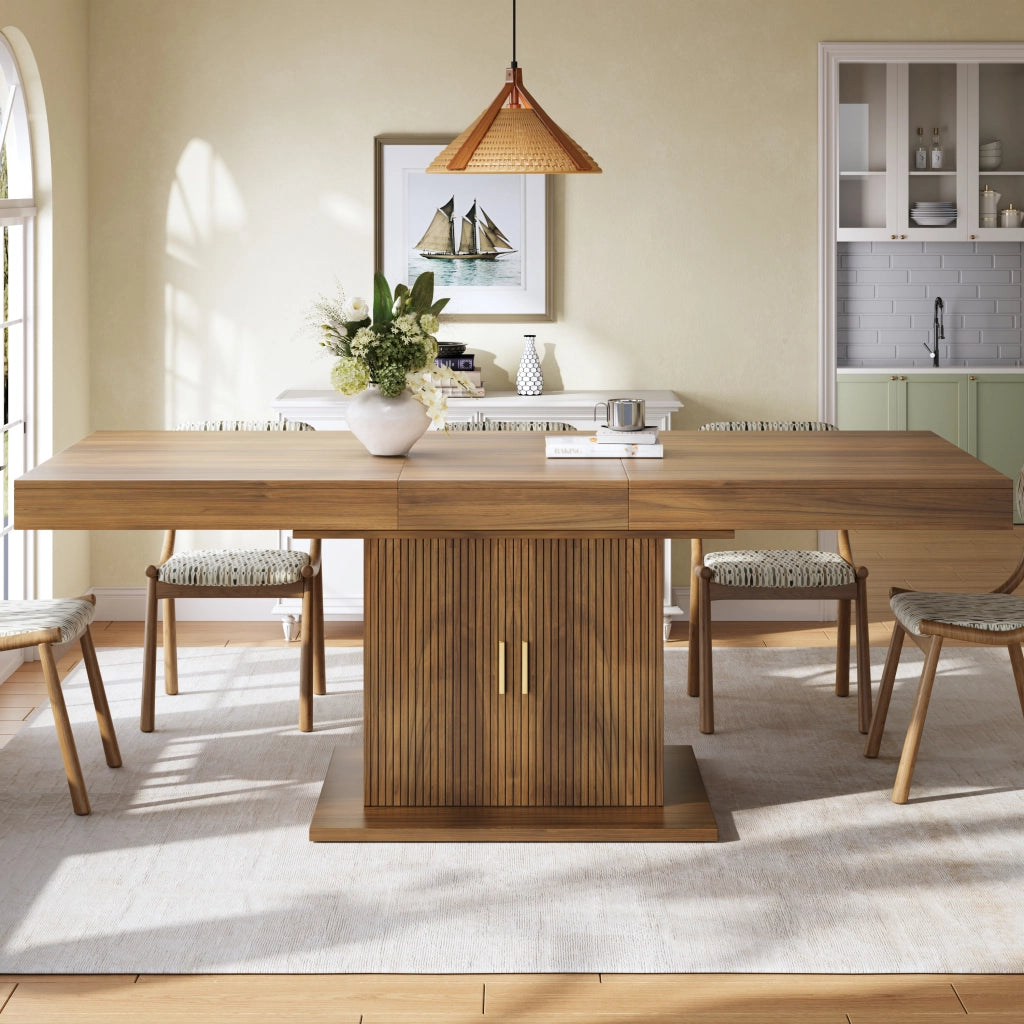 Tavolo da pranzo allungabile con vano contenitore; 1 ripiano - per sala da pranzo - in MDF e metallo - marrone