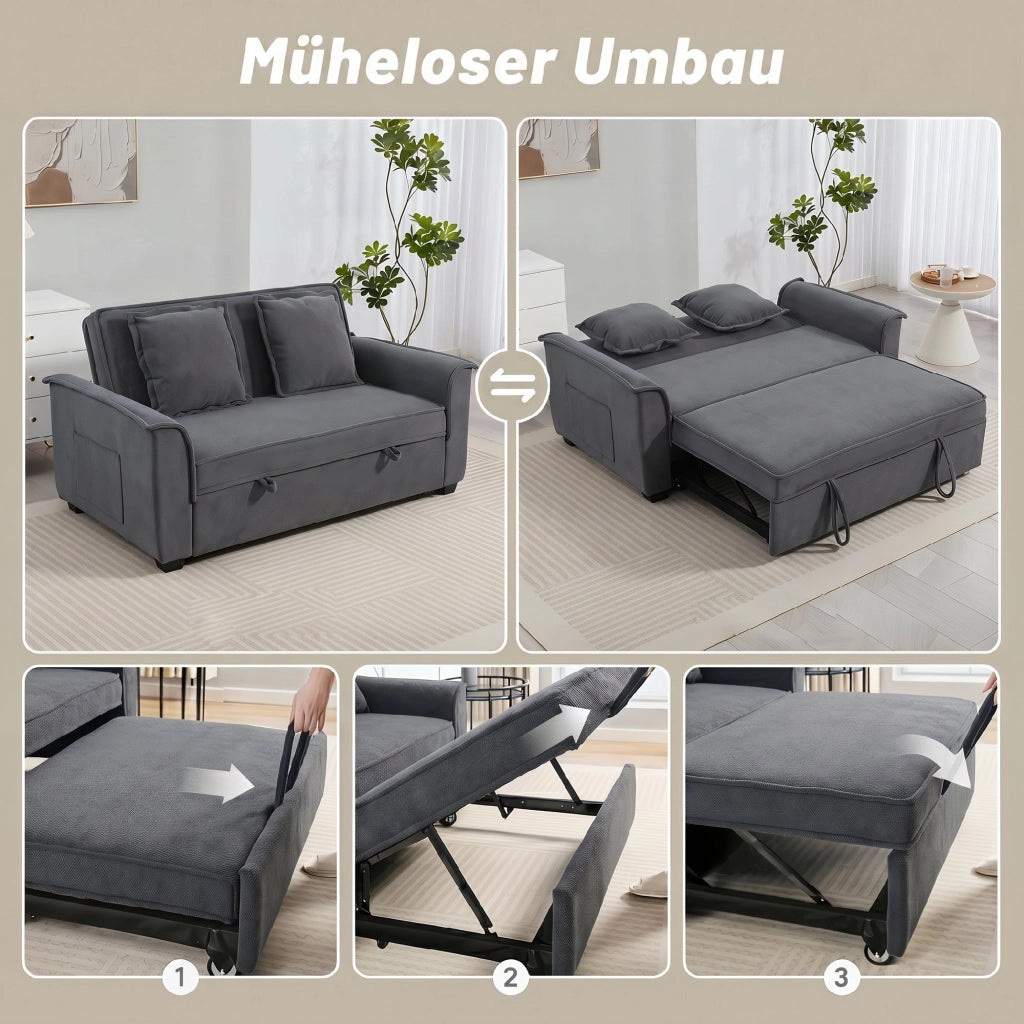 Divano letto futon 2 posti ¨C Xylo ¨C con schienale regolabile e 2 cuscini grigio scuro