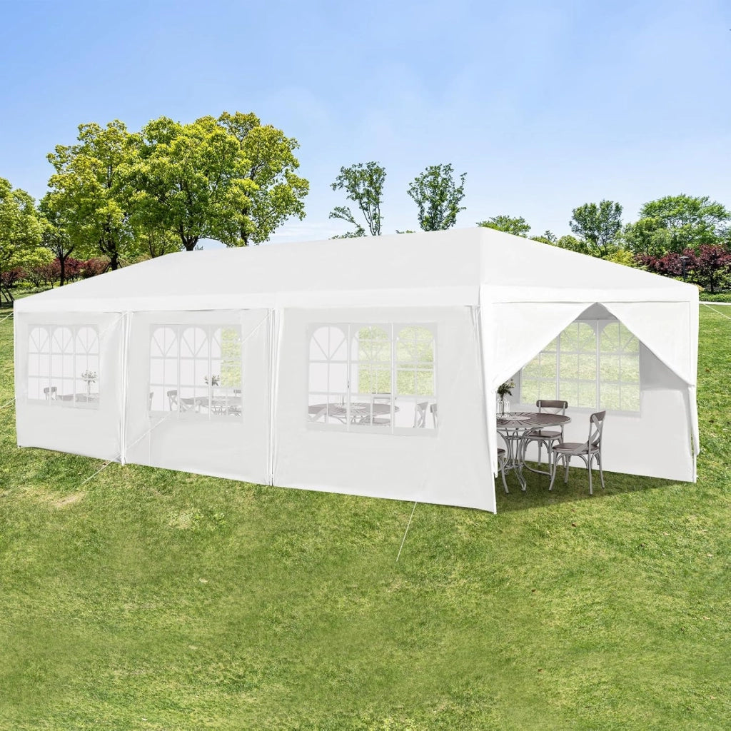 Gazebo da Giardino 3 x 9 m, Tendone per Feste con 8 Pannelli Laterali Rimovibili, Impermeabile Protezione UV, per Matrimonio Eventi e Barbecue