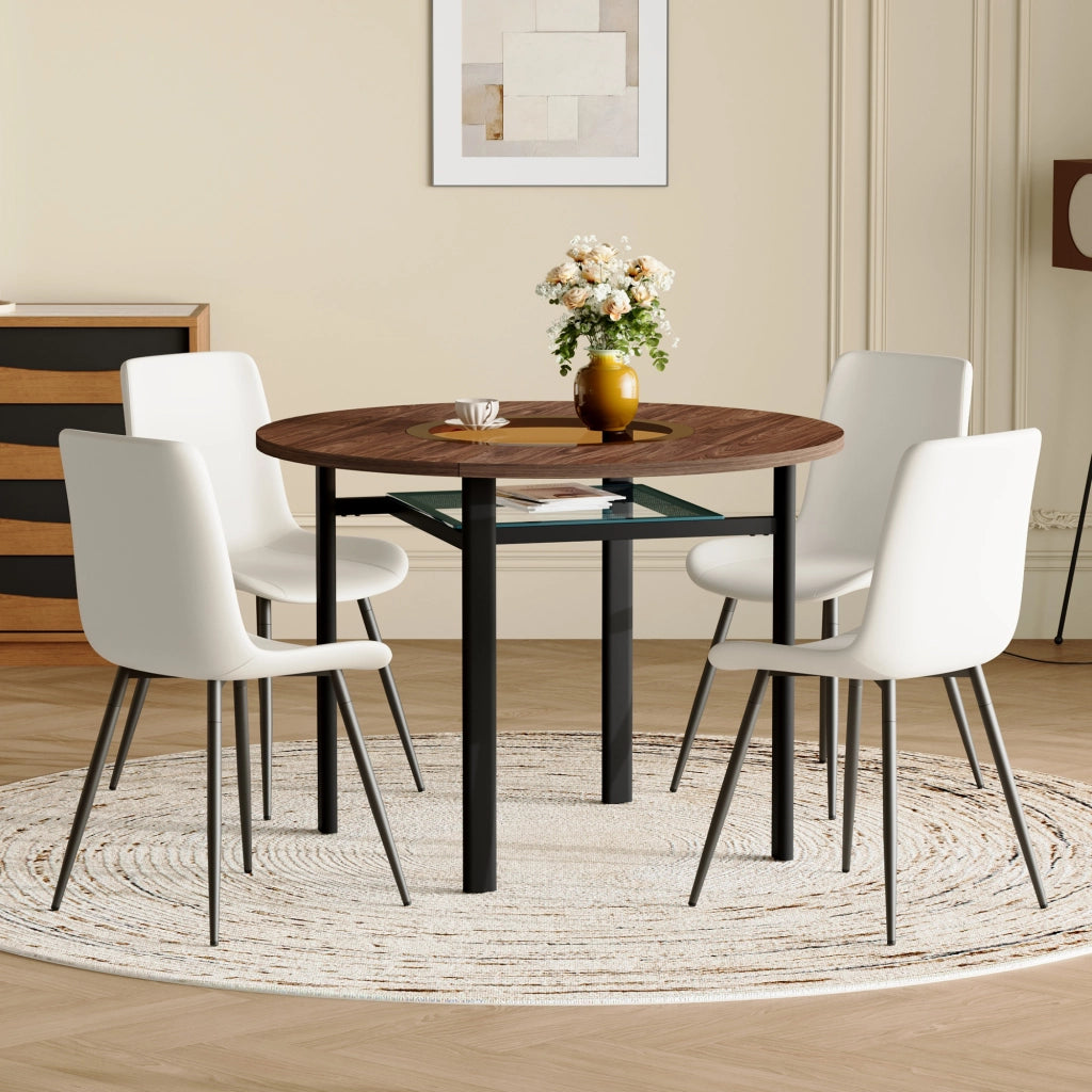 Tavolo da pranzo rotondo con 4 sedie, piano in MDF con inserto in vetro, per sala da pranzo e cucina, 100 cm