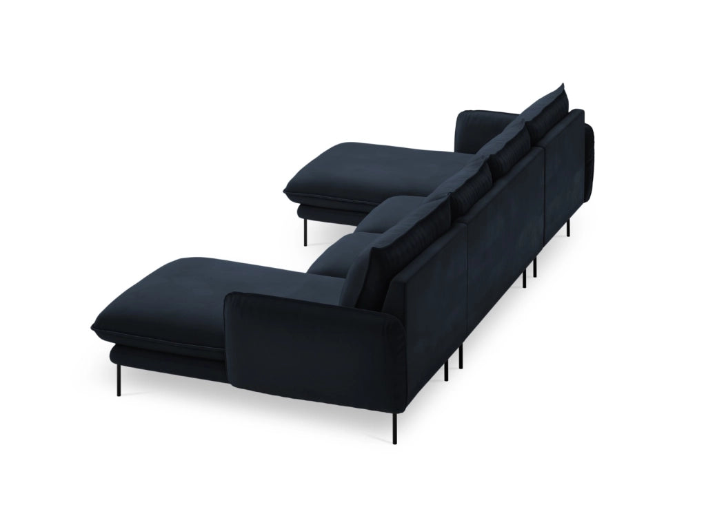 Cosmopolitan Design - Divano panoramico "Vienna" 6 posti in velluto blu scuro 