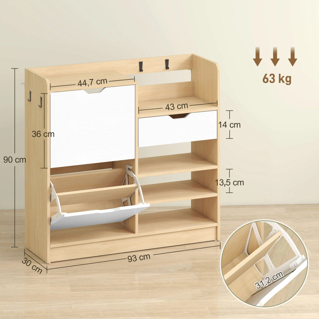 Scarpiera Ingresso con Cassetto Appendiabiti 4 Ganci 14 Paia ¨C Xylo ¨C Legno Naturale Bianco
