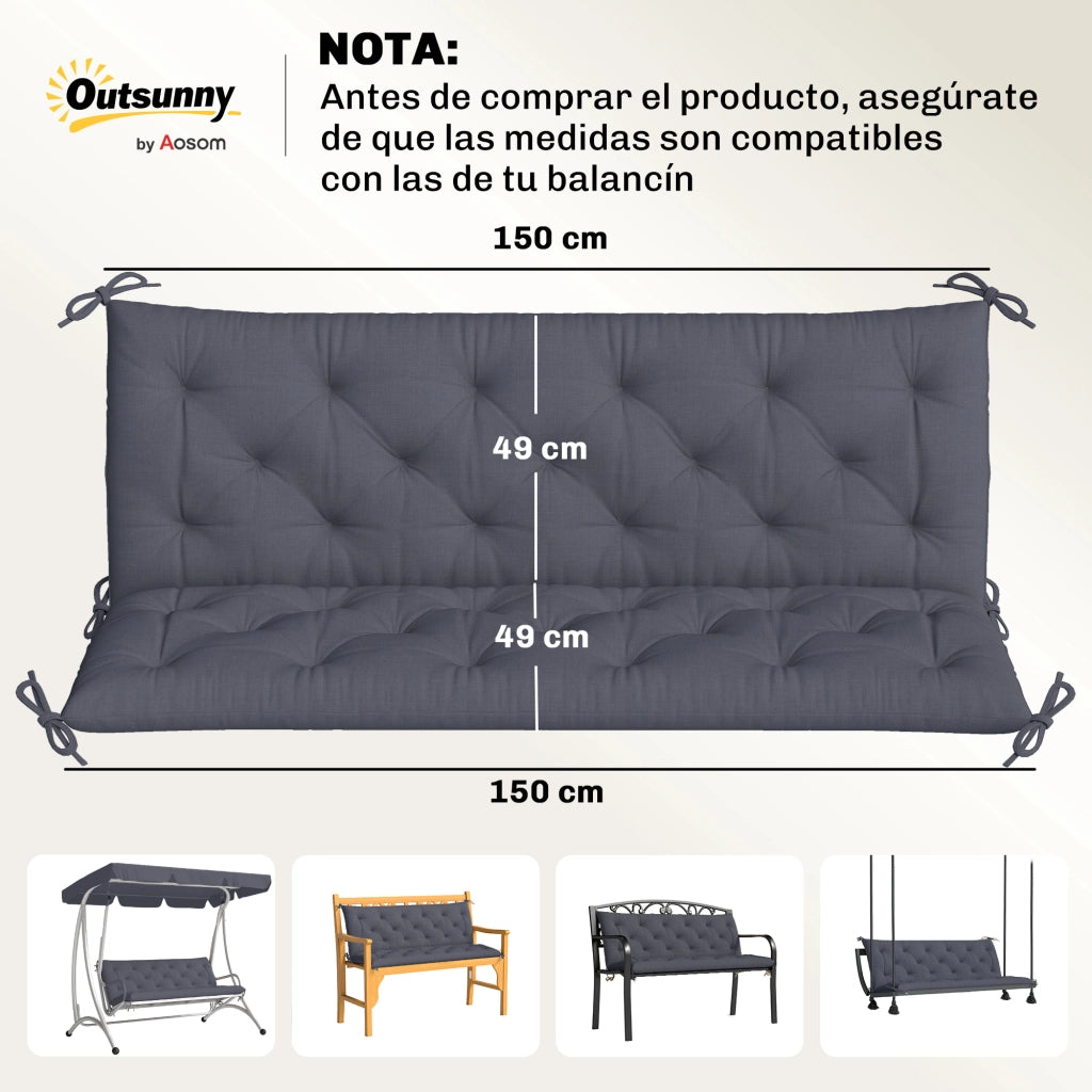 Cuscino per Panchina 3 Posti ¨C zephmum ¨C Grigio 150x98x8 cm
