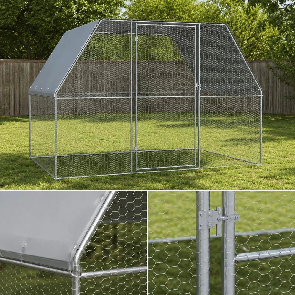 Chicken Cage, Silver And Grey, 3x2x2 M, Galvanized Steel