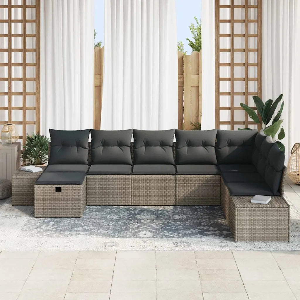 Set Divano da Giardino con cuscino 8 pcs Grigio Poly Rattan