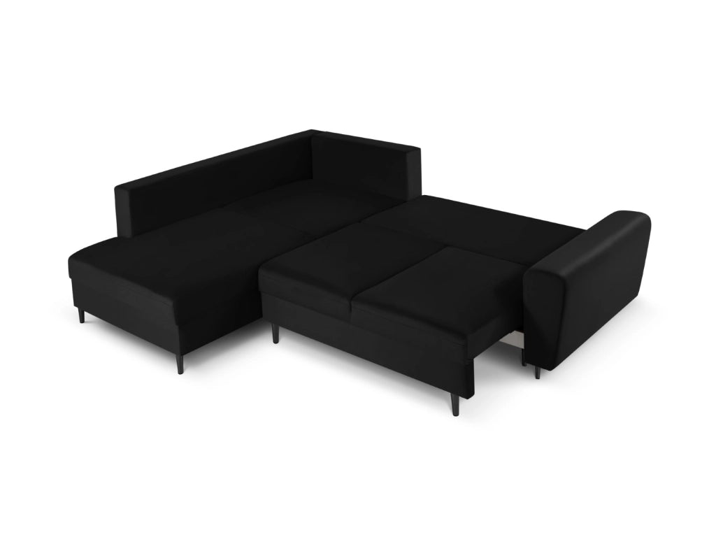 Cosmopolitan Design - Divano convertibile angolare sinistro con contenitore "Kyoto" 5 posti in velluto nero 