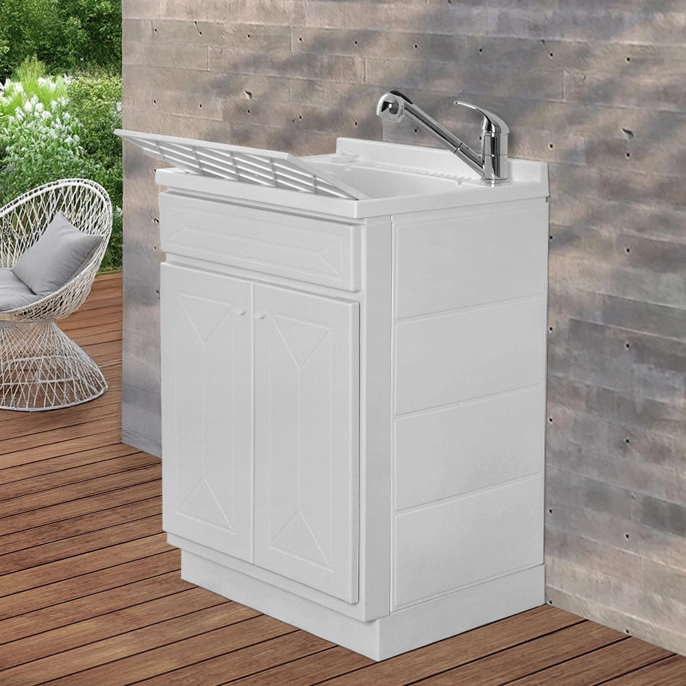 Mobile Lavatoio 2 Ante 60x50 cm con Vasca in Resina Bianco