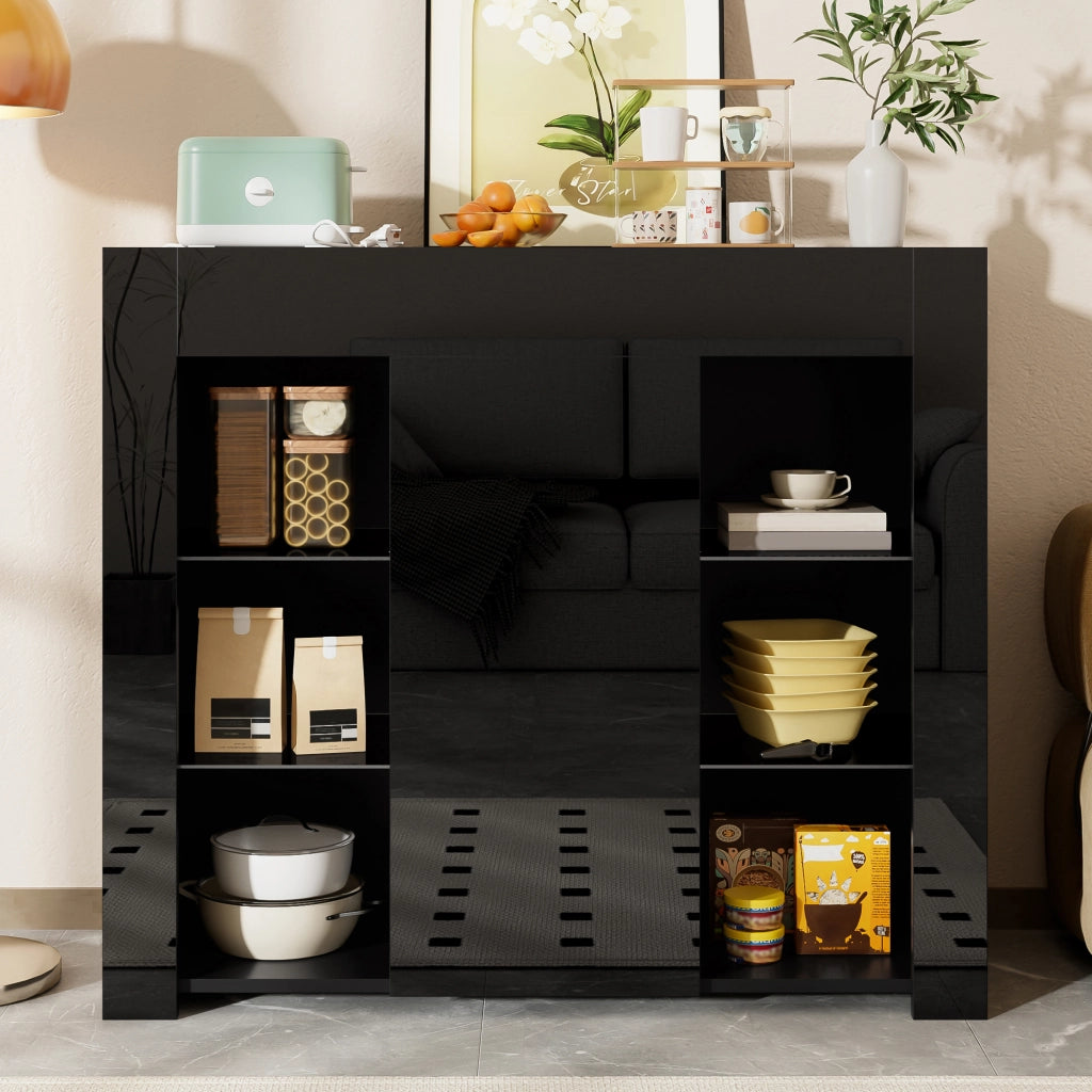 Credenza con 1 Anta e Ripiani in Vetro; Frontale Lucido; Stile Moderno; in Pannello Truciolare; 95??35??83 cm; Nero