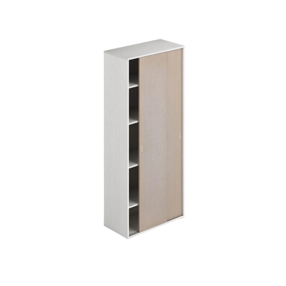 Armadio due ante scorrevoli 90x43x212h con ripiani colore bianco frassinato e olmo