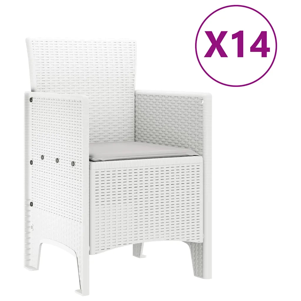 Set da pranzo da giardino con cuscini 15 pcs Bianco PP