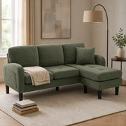 Divano angolare reversibile 3 posti con chaise longue modulare per soggiorno, in corda e schiuma, Verde