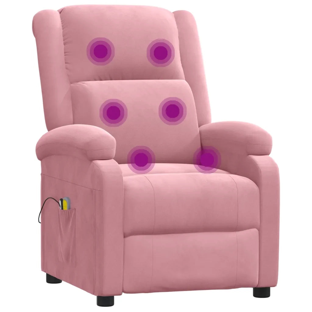 Poltrona Elettrica Reclinabile Massaggio in Velluto Rosa 3098408