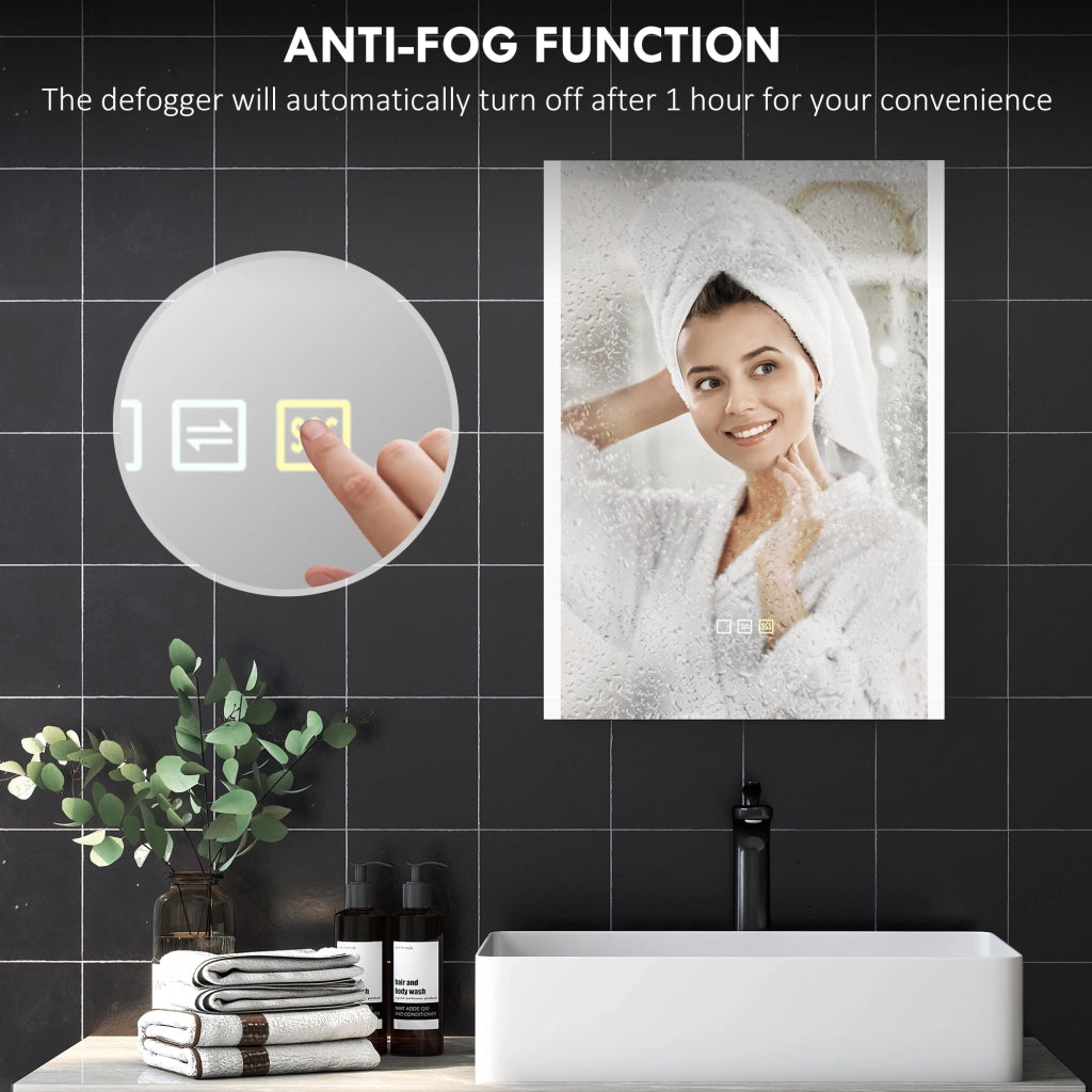 Specchio Bagno da Parete con Luce LED a 3 Colori 70x50x3 cm in Vetro Temperato Argento