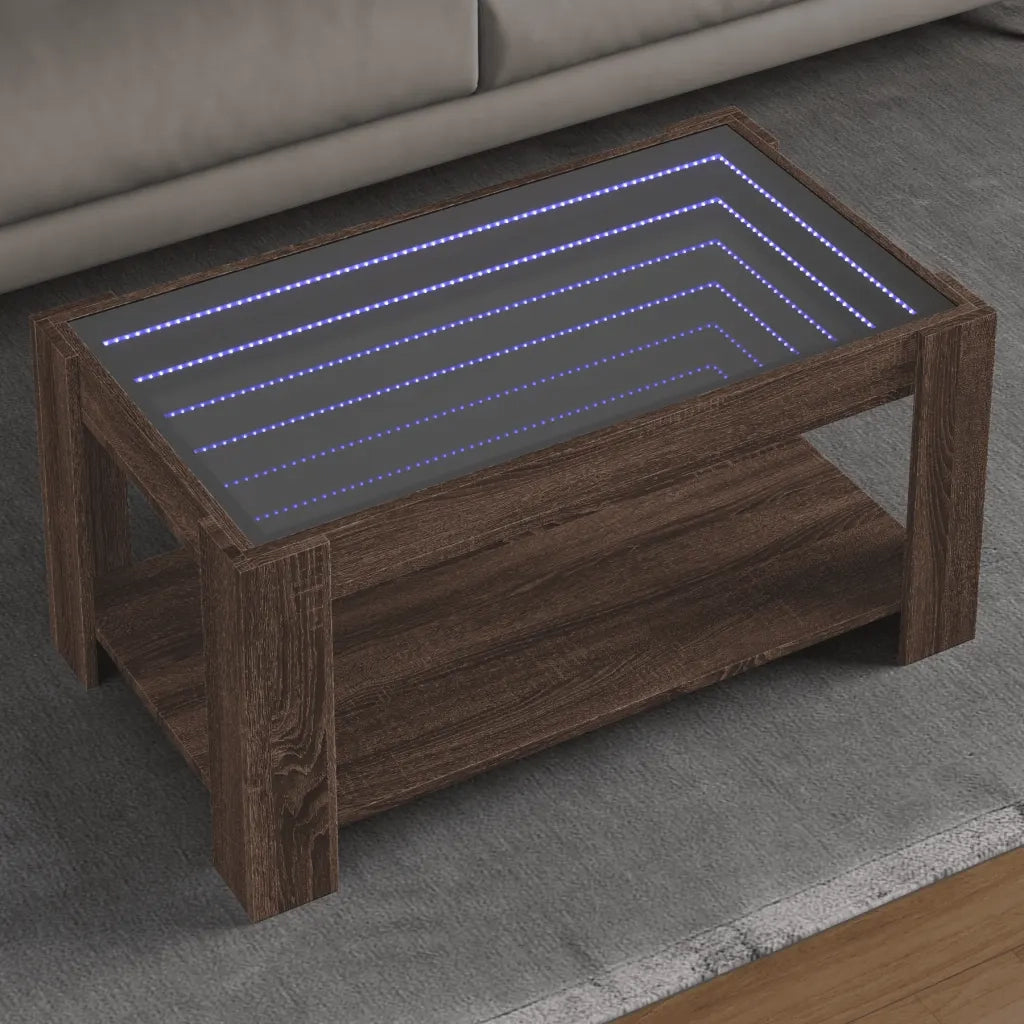 Tavolino Salotto con LED-Tavolino da soggiorno-Tavolo Rovere Marrone 93x53x45 cm Multistrato