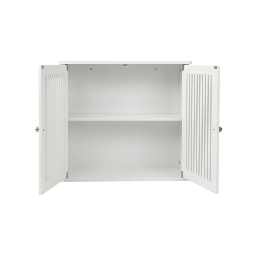 Pensile bagno bianco con ante a lamelle, armadietto sospeso in MDF e truciolare 69,3x43,8x11 cm