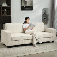 Divano a 3 Posti con Rivestimento in Velluto, Divano da Soggiorno con Anima a Molle, fino a 400 kg, 227 x 84 x 87 cm, Bianco Crema