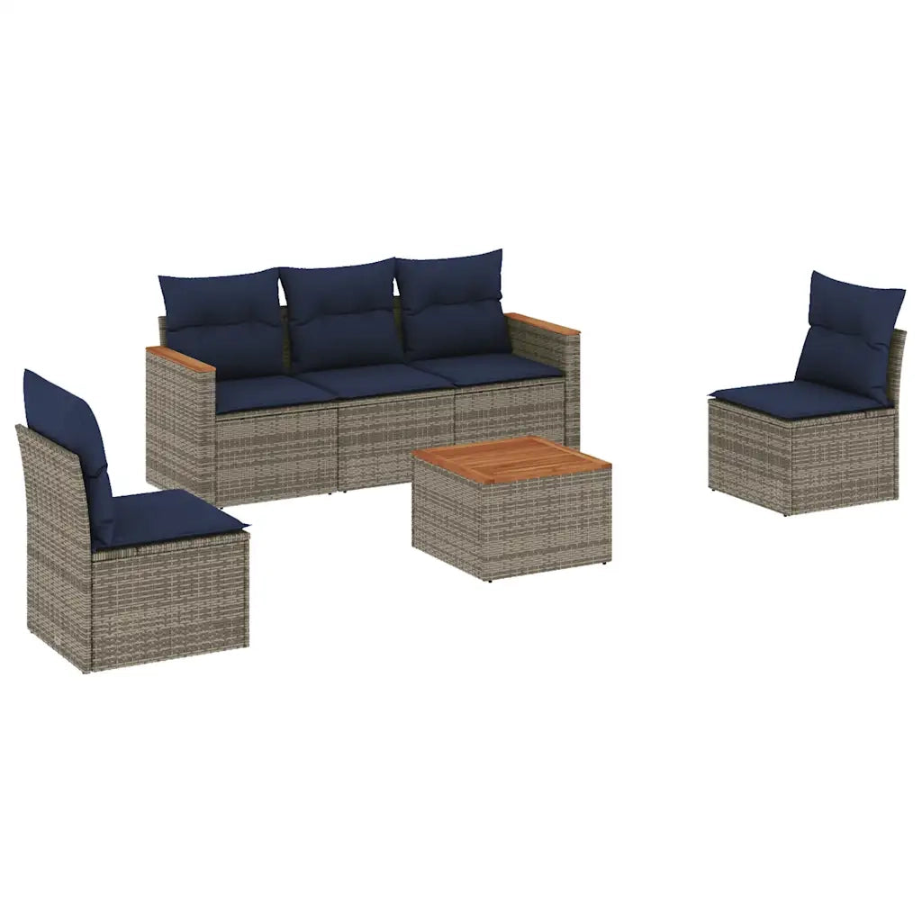 Set Divani da Giardino 6 pz con Cuscini Grigio in Polyrattan 3225858
