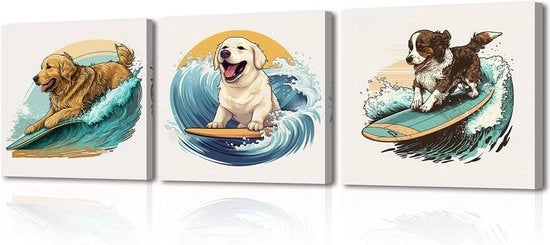 Decorazione per la casa con immagini di cani - moderna foto di un cucciolo - foto carina di animali - decorazione per la cucina, camera da letto e sala yoga - 3 pezzi - 30x30 cm.