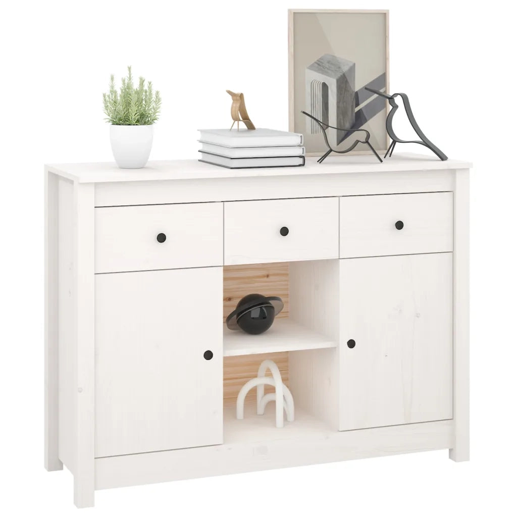 Credenza Bianca 100x35x74,5 cm in Legno Massello di Pino 814550