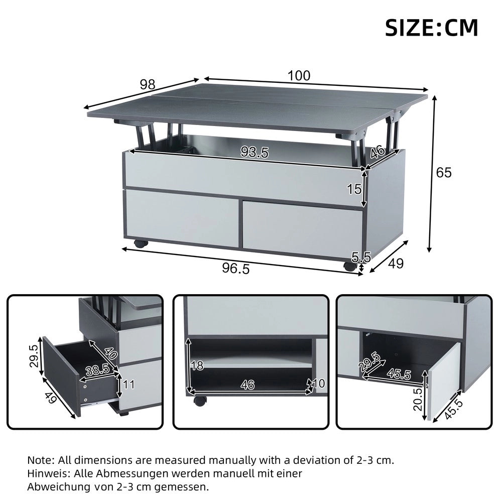 Tavolino da Caff¨¨ Multifunzionale ¨C MINIMAL ¨C Grigio/Bianco, con Cassetti e Ripiano, 100x98x65