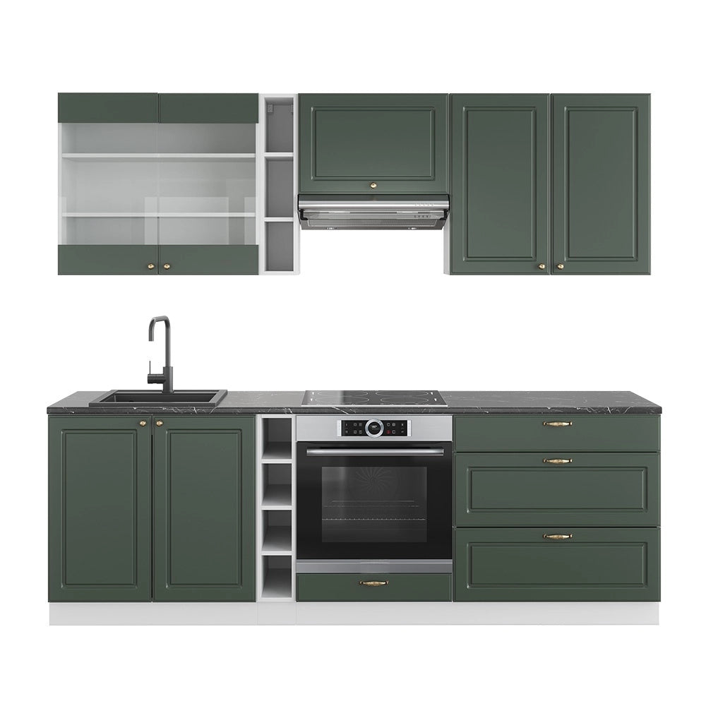 Cucina componibile Fame-Line Verde-oro rustico/Bianco 235 cm, PL Antracite Vicco