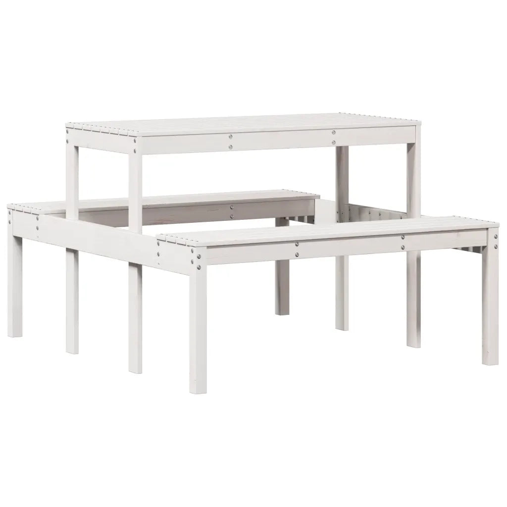 Tavolino da Giardino | Tavolo da Picnic Bianco 110x134x75 cm in Legno Massello di Pino