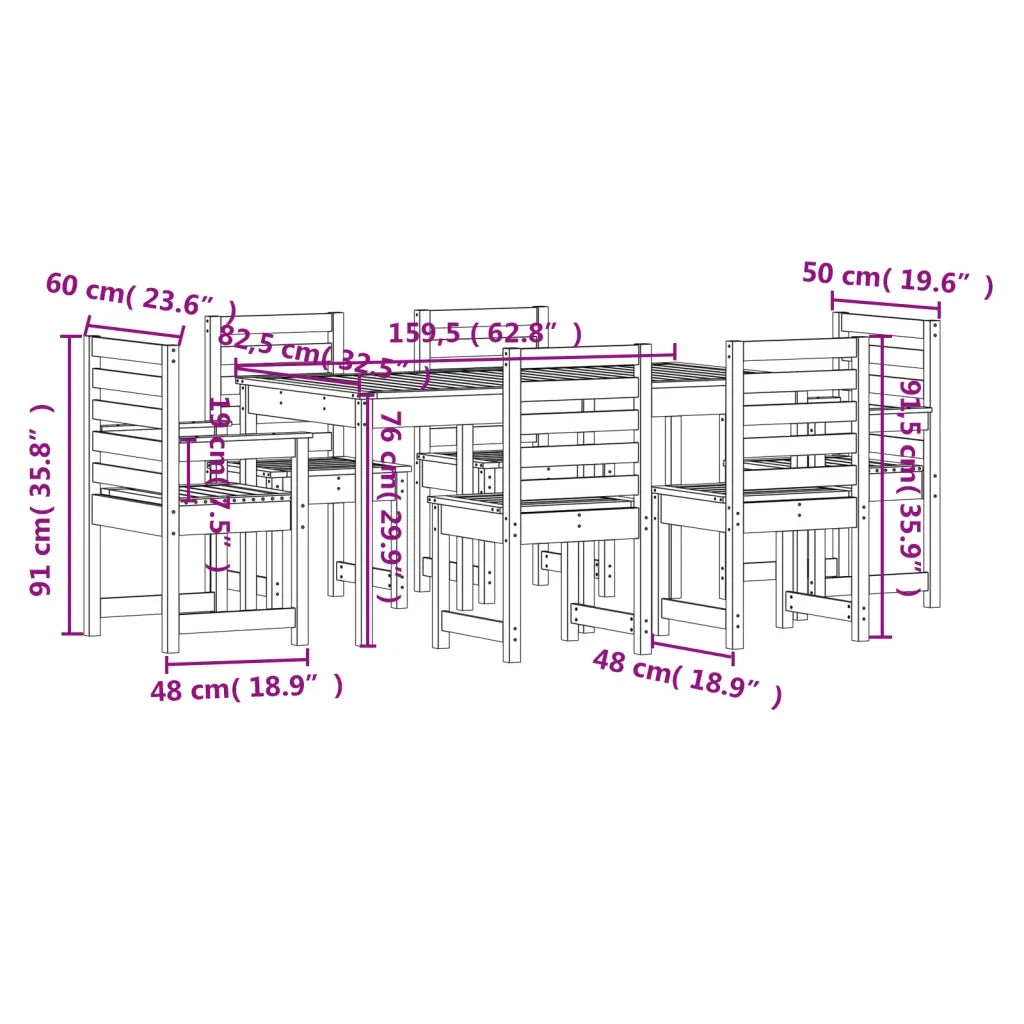 Set da Pranzo da Giardino 7 pz in Legno Massello di Pino 3154707