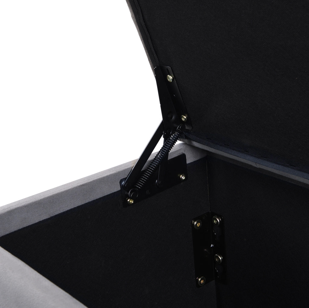 Panca contenitore in velluto grigio 138 x 41 x 42 cm; ottomana con seduta imbottita