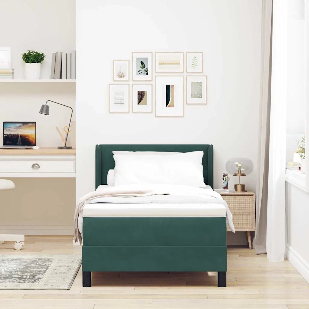 Letto a molle con materasso-Struttura Letto con Materasso Verde Scuro 200 x 90 cm Poliestere 928011