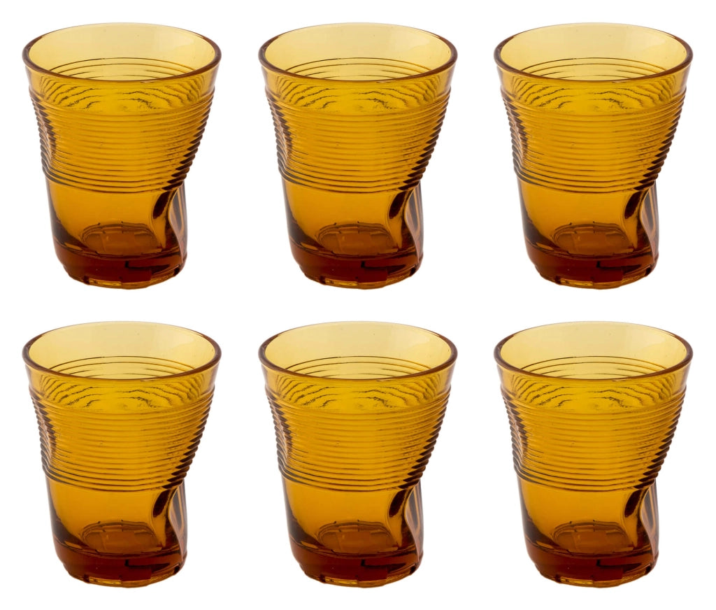 Set 6 Bicchieri Accartocciati 36 cl Ø9 cm in Vetro Pressato Kaleidos Ambra