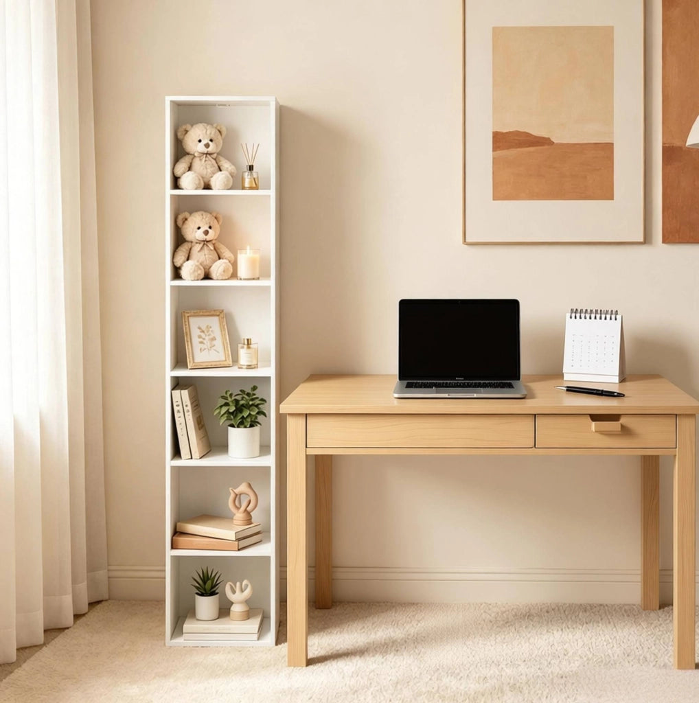 Libreria verticale bianca a 6 vani in MDF e truciolare